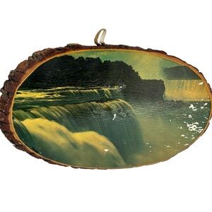 Vintage 1950s Wooden Niagra Falls Wall Plaque Made In USA Wood Slice